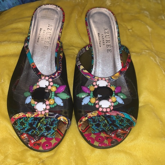 Azuree Cannes Size 5.5 Beaded Mesh Open Toe Chunk Heels - Picture 5 of 16